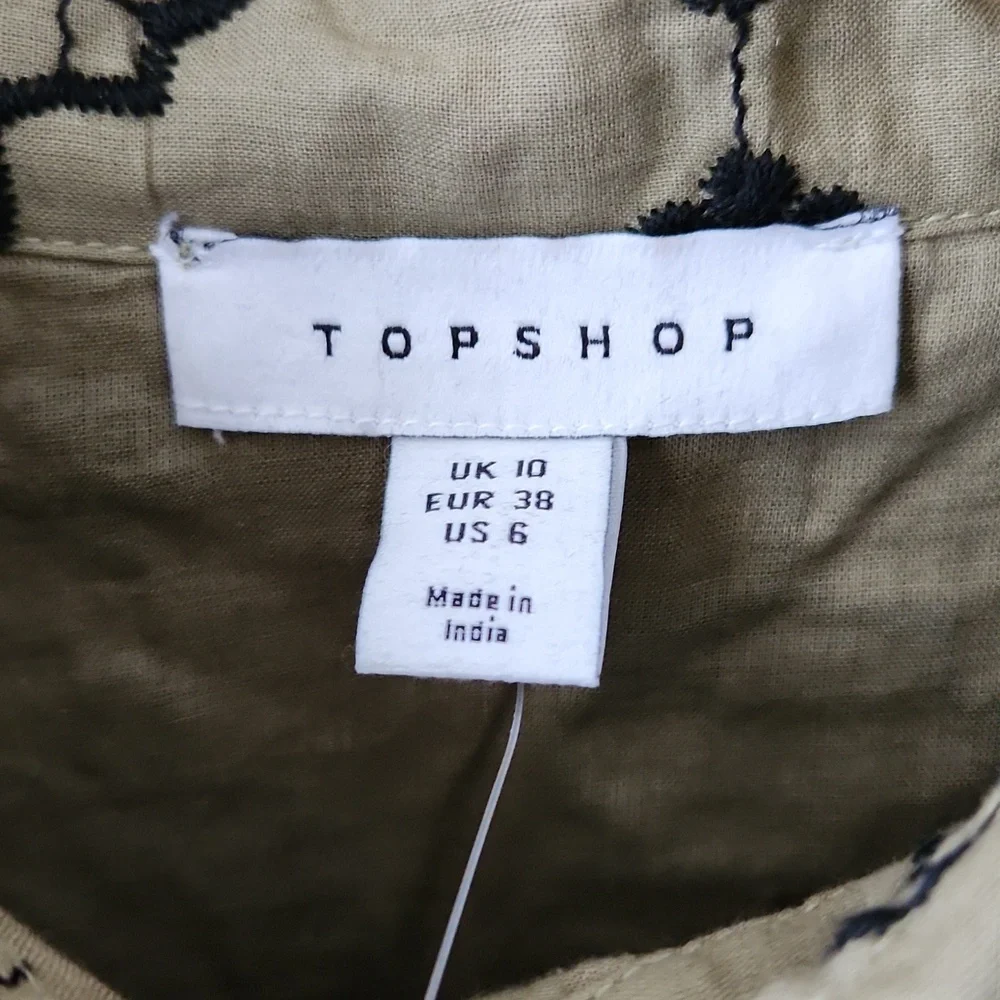 TOPSHOP green and black embroidered eyelet dress Sz 6 NWT 100% Cotton Boho - Picture 11 of 12